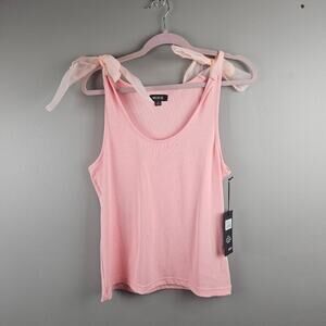 Wildfox Top Candy Pink Ribbed Stretch Tank Top Tie Bow Sleeves Size Large